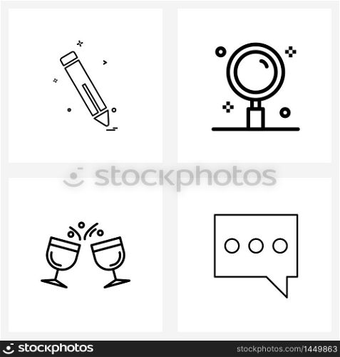Set of 4 UI Icons and symbols for pen, wine, writing, school, park Vector Illustration