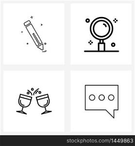 Set of 4 UI Icons and symbols for pen, wine, writing, school, park Vector Illustration