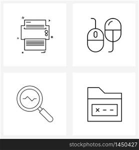 Set of 4 UI Icons and symbols for printer, economy, paper, computing, study Vector Illustration