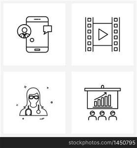 Set of 4 UI Icons and symbols for profile, avatar, mobile phone, network, profile Vector Illustration