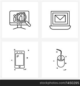 Set of 4 UI Icons and symbols for searching, smart phone, laptop, notebook, device Vector Illustration