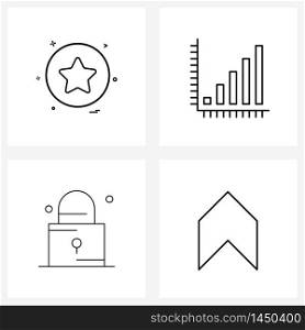 Set of 4 UI Icons and symbols for star, padlock, interface, ruler, remote Vector Illustration