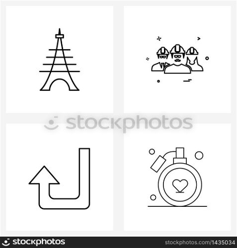 Set of 4 UI Icons and symbols for tower; up; group; avatar; perfume Vector Illustration