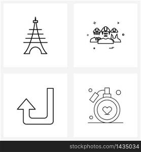 Set of 4 UI Icons and symbols for tower; up; group; avatar; perfume Vector Illustration