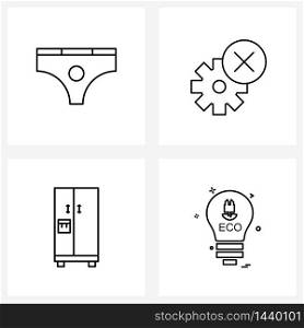 Set of 4 UI Icons and symbols for under wear, furniture, shorts, settings, locker Vector Illustration