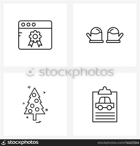 Set of 4 Universal Line Icons of achievement, Christmas , medal, cold, tree Vector Illustration