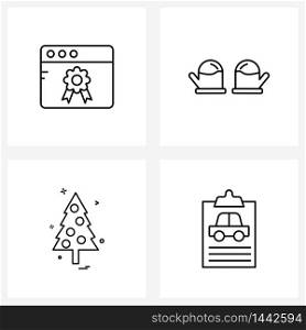 Set of 4 Universal Line Icons of achievement, Christmas , medal, cold, tree Vector Illustration