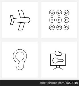 Set of 4 Universal Line Icons of air, body part, plane, china, human ear Vector Illustration