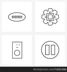 Set of 4 Universal Line Icons of all, audio, rugby, program, audio Vector Illustration