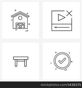 Set of 4 Universal Line Icons of apartment, furniture, house, player, stool Vector Illustration