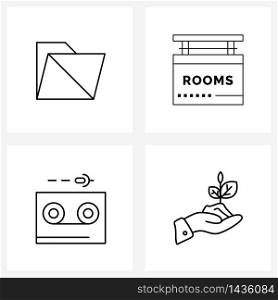 Set of 4 Universal Line Icons of archive; service; folder; sign; record Vector Illustration