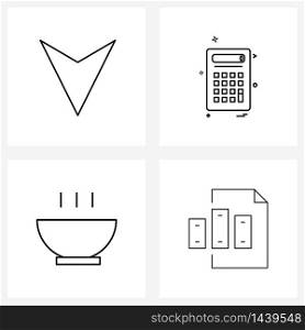 Set of 4 Universal Line Icons of arrows, eating, down, calculations, meal Vector Illustration