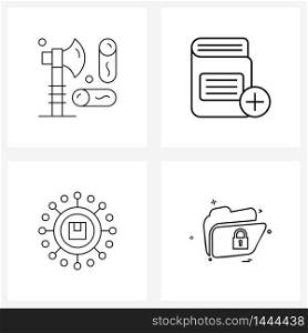 Set of 4 Universal Line Icons of axe, box, wood, notes, logistics Vector Illustration
