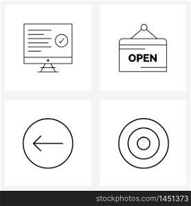 Set of 4 Universal Line Icons of bank, circle, market, shop, bulls eye Vector Illustration