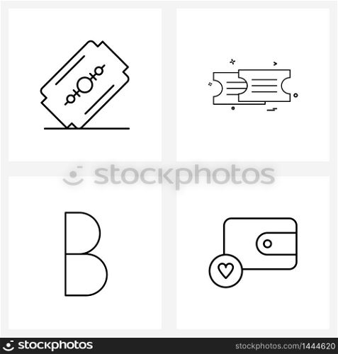 Set of 4 Universal Line Icons of barber, text editor, tag, tickets, money Vector Illustration