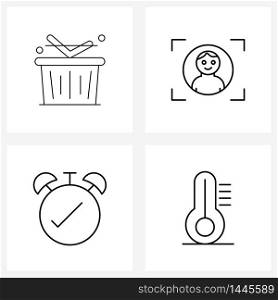 Set of 4 Universal Line Icons of basket, thermometer, picture, stopwatch, Vector Illustration