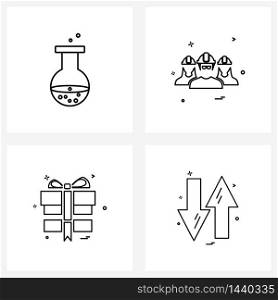 Set of 4 Universal Line Icons of beaker, surprise, labour, group, arrow Vector Illustration