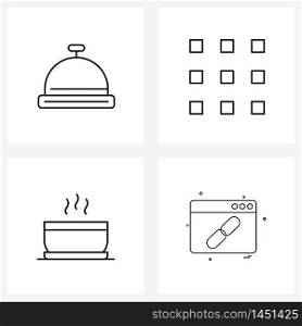 Set of 4 Universal Line Icons of bell, eat, service, number, web Vector Illustration