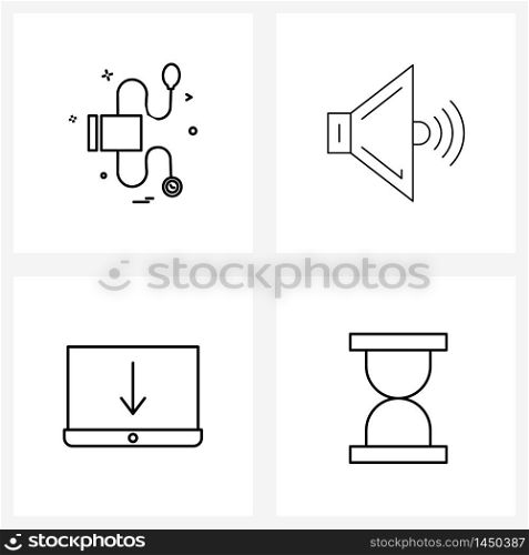 Set of 4 Universal Line Icons of blood pressure, laptop, alarm, sound, load Vector Illustration