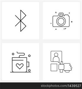 Set of 4 Universal Line Icons of bluetooth, tea, transfer data, photography, heart Vector Illustration