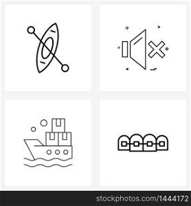 Set of 4 Universal Line Icons of boat, ship, transport, volume, logistics Vector Illustration