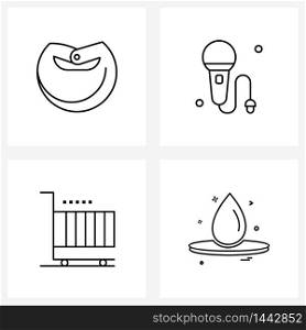 Set of 4 Universal Line Icons of bowl, tools, crockery, microphone, drop Vector Illustration
