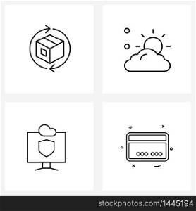 Set of 4 Universal Line Icons of box, data, shipment, sunny, monitor Vector Illustration