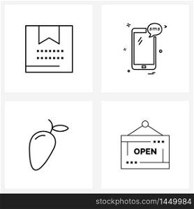 Set of 4 Universal Line Icons of box, mango, order, mobile , fruit Vector Illustration