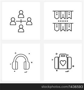 Set of 4 Universal Line Icons of business; headset; people; decoration; music Vector Illustration