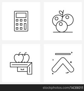 Set of 4 Universal Line Icons of calculation, organic, machine, food, arrow Vector Illustration