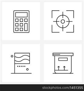 Set of 4 Universal Line Icons of calculator, interface, aim, country, carton box Vector Illustration