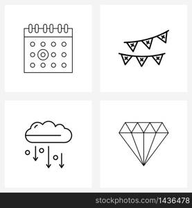 Set of 4 Universal Line Icons of calendar; code; download; diamond Vector Illustration