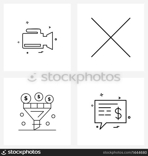 Set of 4 Universal Line Icons of camera, investment, photo, sign, dollar Vector Illustration