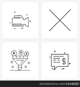 Set of 4 Universal Line Icons of camera, investment, photo, sign, dollar Vector Illustration