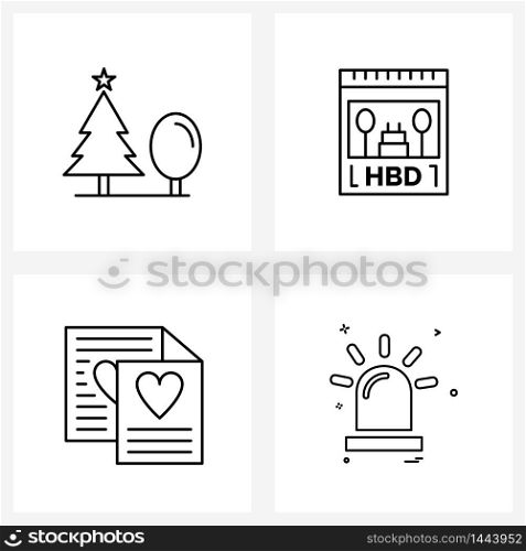 Set of 4 Universal Line Icons of camp, card, jungle, calendar, love Vector Illustration