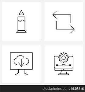 Set of 4 Universal Line Icons of candle, cloud, decorate, repeat, computer setting Vector Illustration