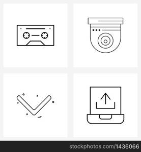 Set of 4 Universal Line Icons of cassette; arrow; audio; camera; pointer Vector Illustration