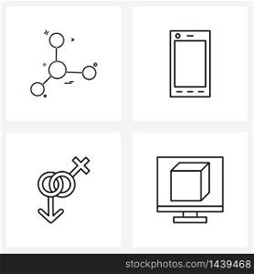 Set of 4 Universal Line Icons of chemical, male, bonding, camera, gender Vector Illustration
