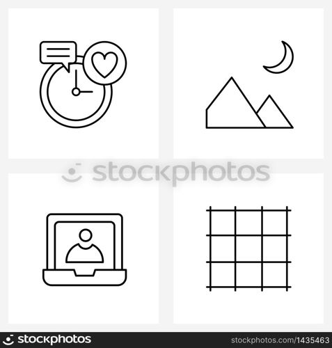 Set of 4 Universal Line Icons of clock; login; value; overseas; barbecue Vector Illustration