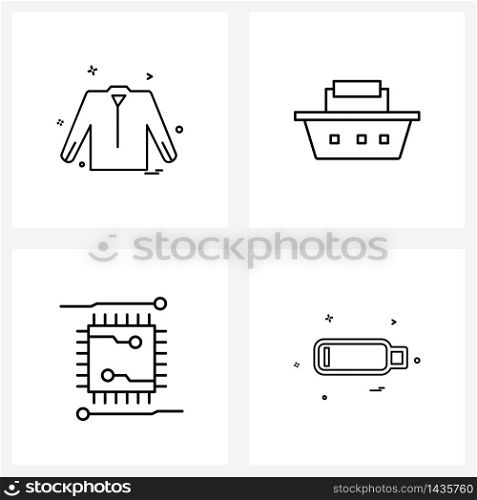 Set of 4 Universal Line Icons of clothes, computer, casual shirt, vacation, memory Vector Illustration