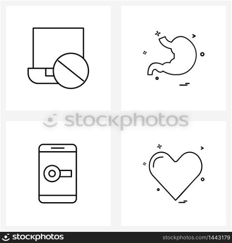 Set of 4 Universal Line Icons of computer, stomach, forbidden, health, mobile Vector Illustration