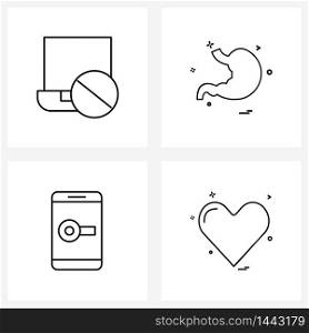 Set of 4 Universal Line Icons of computer, stomach, forbidden, health, mobile Vector Illustration