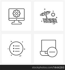 Set of 4 Universal Line Icons of configure, ui, setting, sun, button Vector Illustration