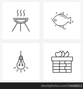 Set of 4 Universal Line Icons of cooking, bulb, meal, fish, light Vector Illustration