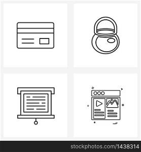 Set of 4 Universal Line Icons of credit card, web, pot, chalkboard, websites Vector Illustration