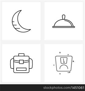 Set of 4 Universal Line Icons of crescent, medical, dish, school bag, medical Vector Illustration