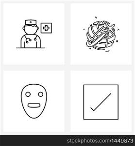 Set of 4 Universal Line Icons of doctor, cosmetic, message, tour, mask Vector Illustration