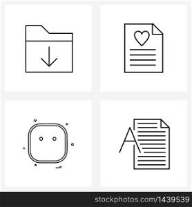 Set of 4 Universal Line Icons of document, emote, arrow down, romance, emoji Vector Illustration