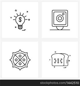 Set of 4 Universal Line Icons of dollar, activities, bulb, cctv, healthy Vector Illustration