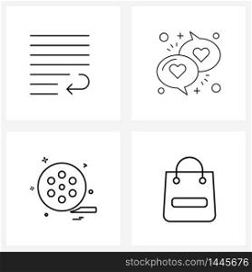 Set of 4 Universal Line Icons of editing, camcorder, indent, sms, bag Vector Illustration
